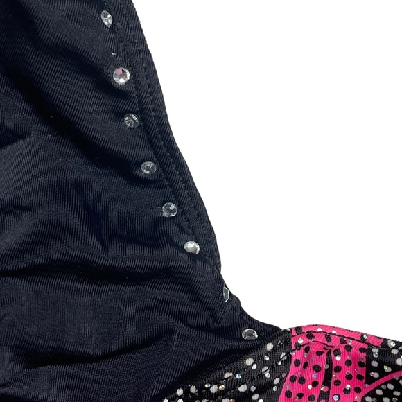 GK Elite Gymnastics 𖤐 Print Training Leotard 𖤐 Black Pink Silver Spanglez 𖤐 S - Picture 12 of 16